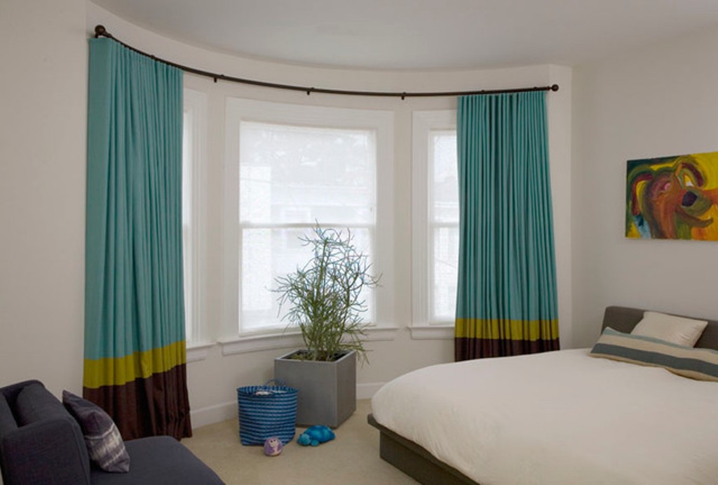 bay window curtain rods curved