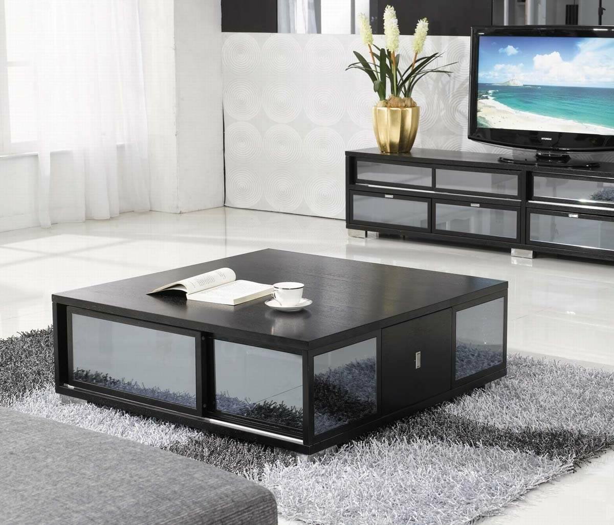 black mirrored coffee table