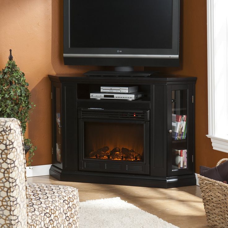 corner fireplace tv stand black