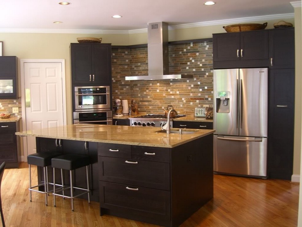 dark kitchen cabinets with dark floors