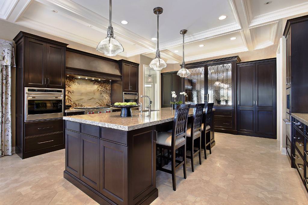 dark kitchen cabinets with light floors