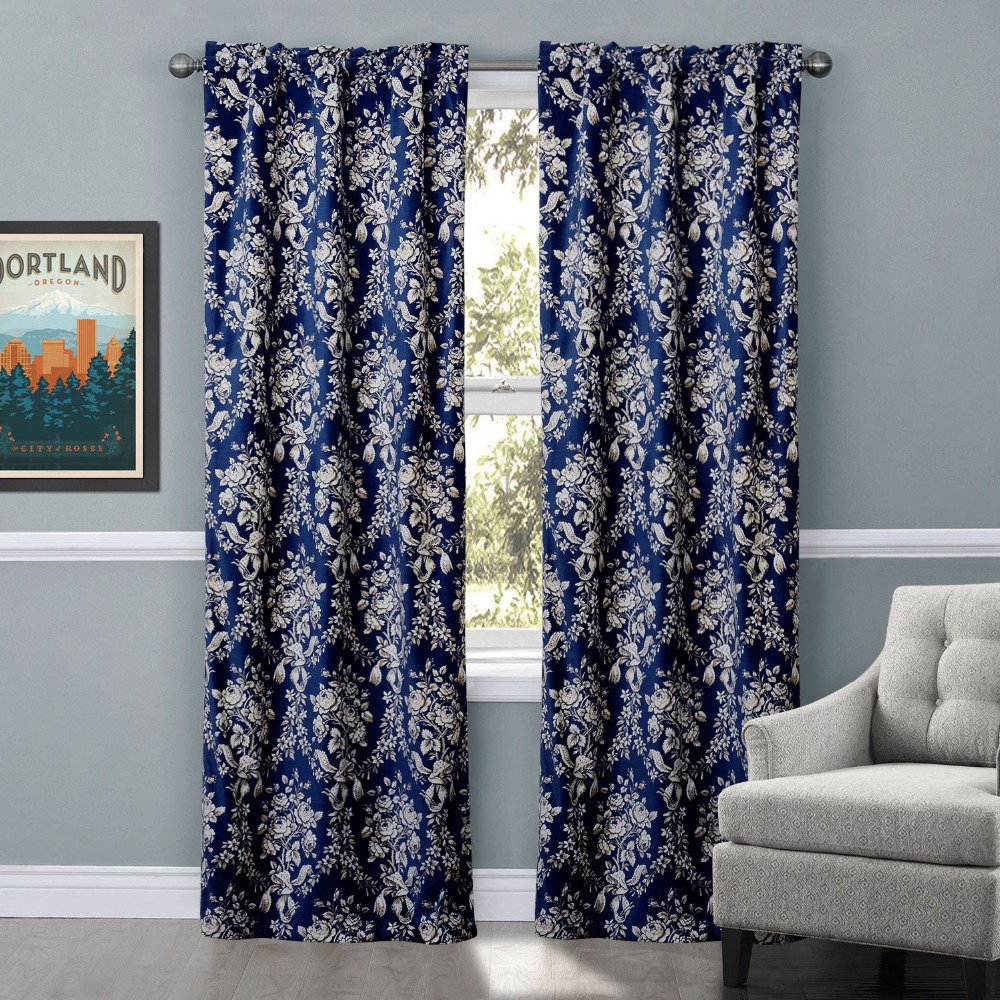navy blue floral curtains