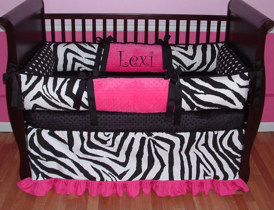 pink and black zebra baby bedding