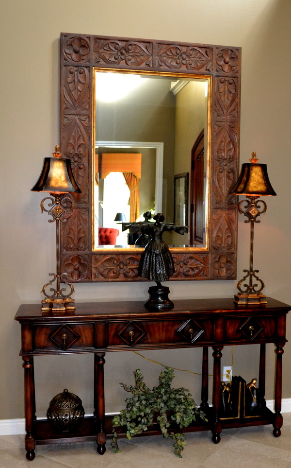 small foyer table with mirror