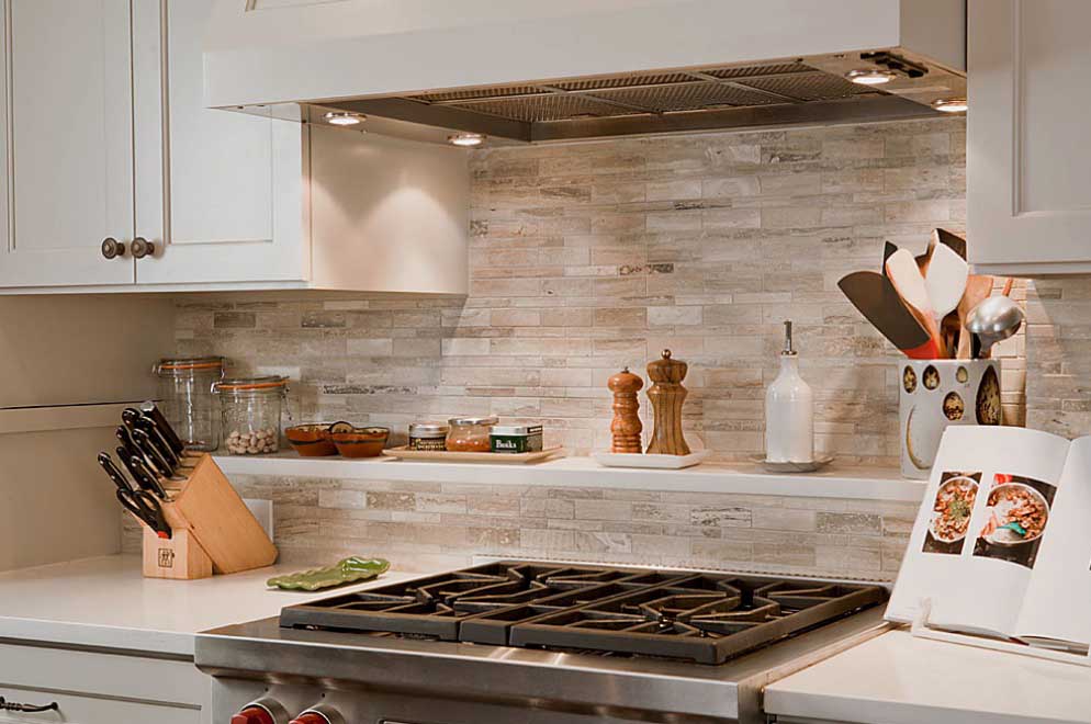 stone subway tile kitchen backsplash