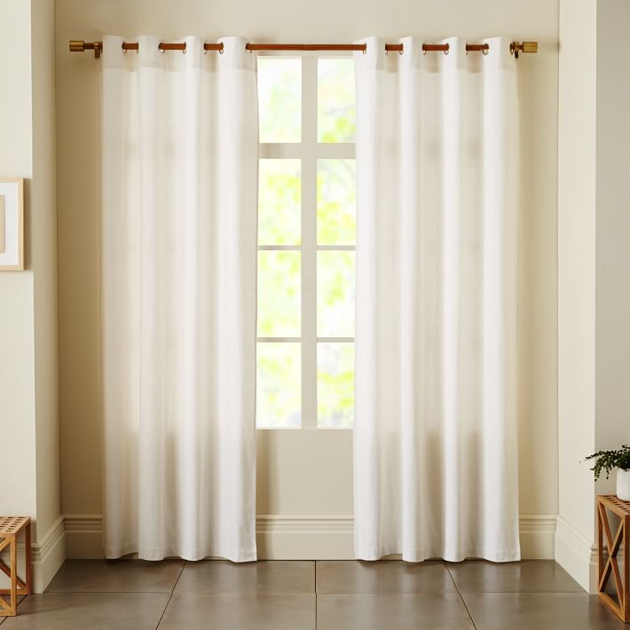 white faux linen curtains