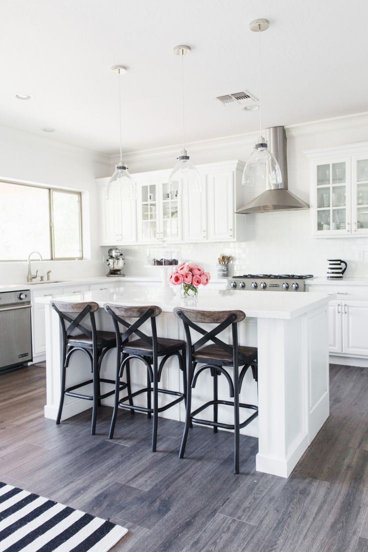 white kitchens with gray floors