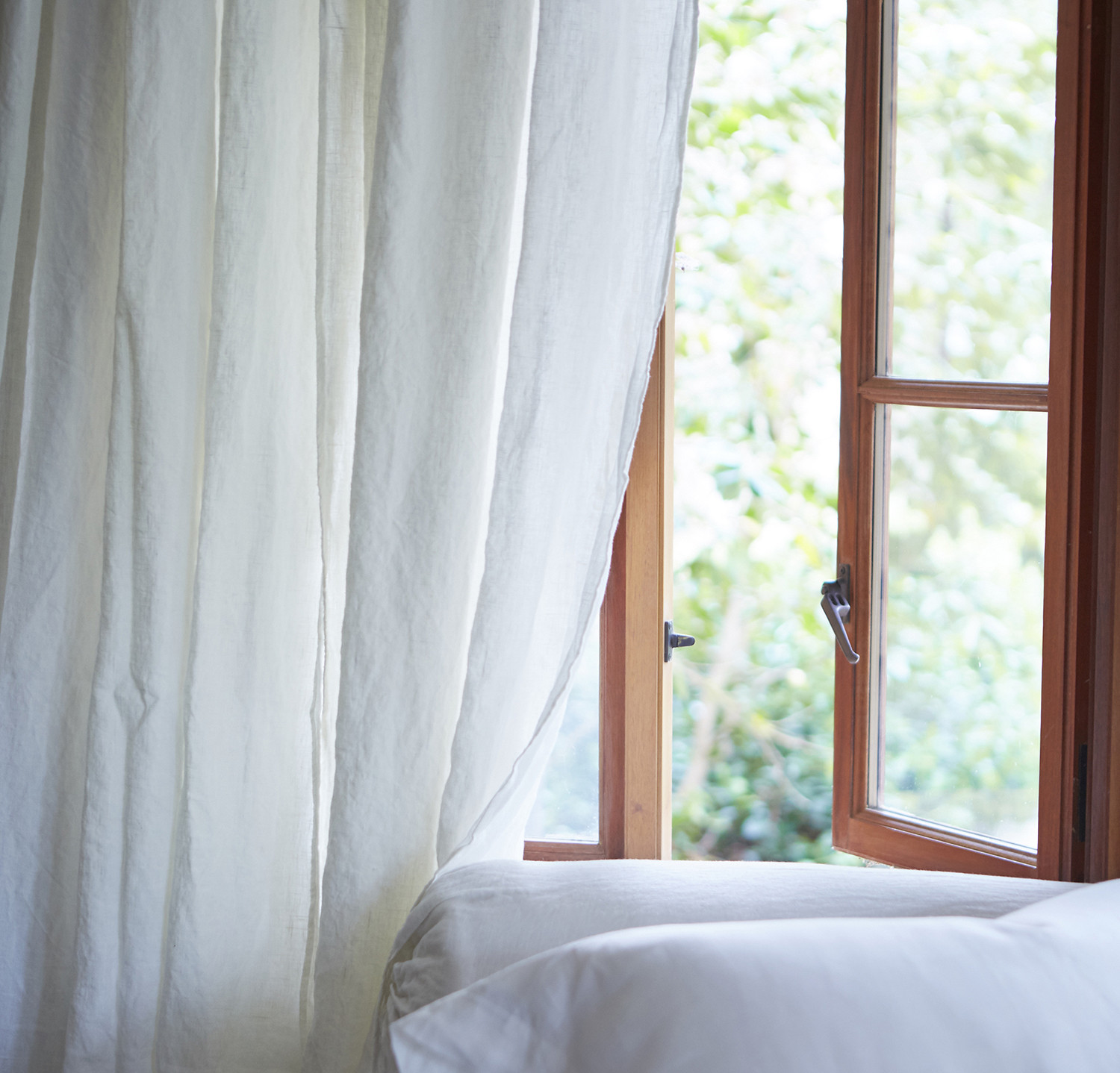 white linen curtains lined