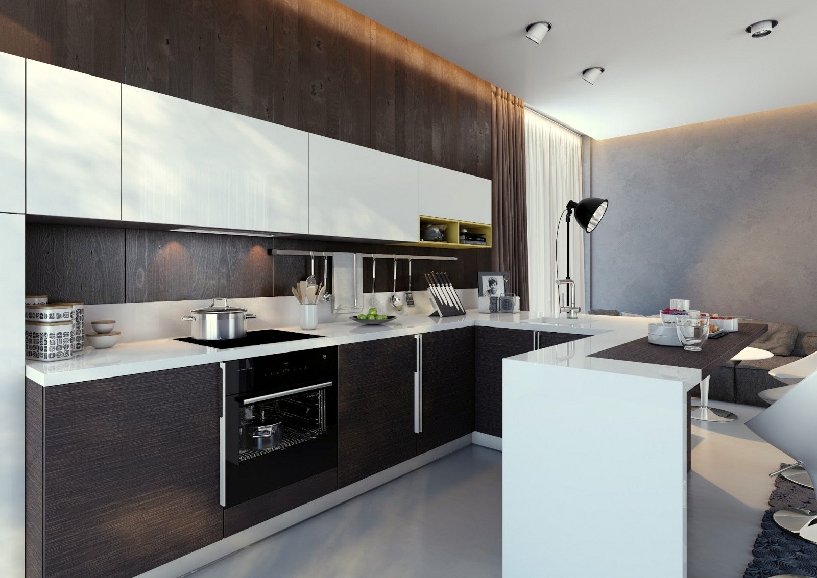 beautiful-rounded-track-lighting-decoration-beautiful-white-cabinets-red-modular-chairs-smal-design-Kitchen-Ceiling
